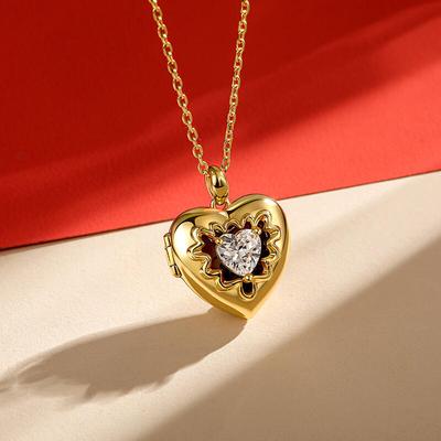 Fashion Personality Open And Close Photo Album Love Zircon Pendant Collarbone Necklace Electroplated Gold Color Retention