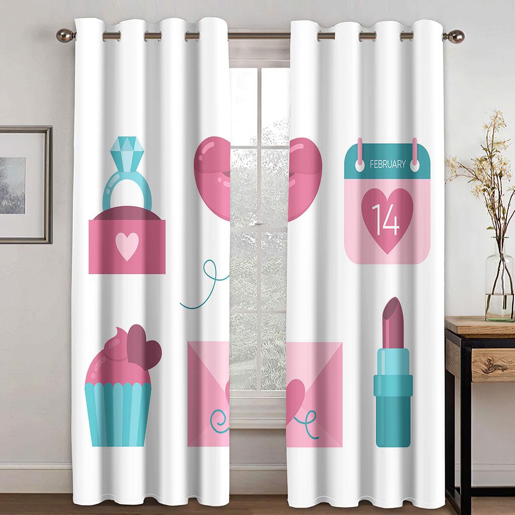 

3D Креативные Шторы Шоколадные Цветы Подарки Любовные Письма Кольца Любовные Сердца 2 Панели Гостиная Балкон Окно Декор Шторы 50W130H(CM)X2PCS&Hook