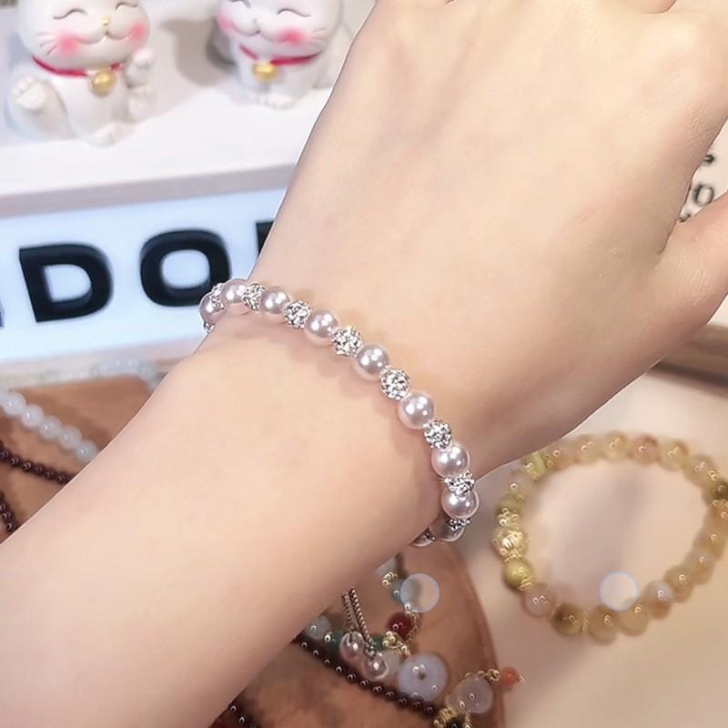 Handmade Rose Purple Pearl Bracelet With Starry Sky Beads Geometric Design Women Elegant Minimalist Jewelry