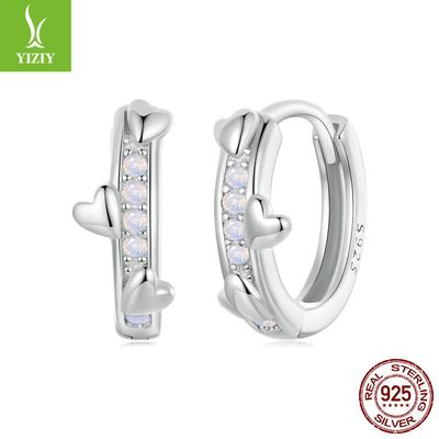 Simple Pink Love Ear Buckle Women, Romantic Girl Heart-Shaped S925 Sterling Silver Earrings Earrings