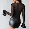 Autumn Mesh Spliced One Shoulder Strapless Top With Straps For slimming, Fishbone T-shirt For Women