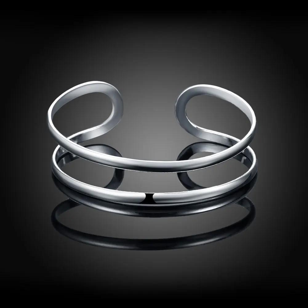 925 Sterling Silver Fine Double Line Bangle For Man Women Adjustable Bracelets Fashion Jewelry