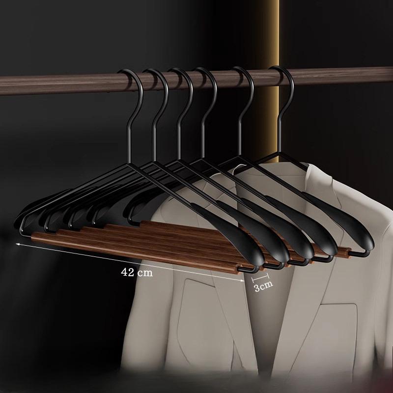 Premium Solid Wood And Metal Hangers For Closet, Wide Shoulder Coat Hooks For Home Wardrobe, Durable Wooden Suit Hangers Set