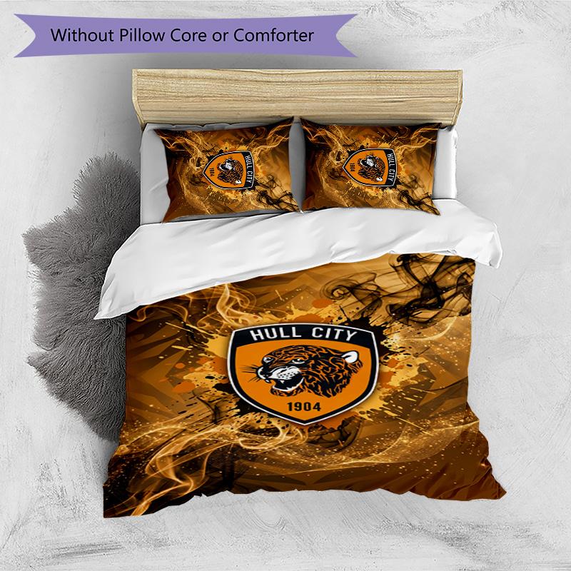 Set Lenzuola Stampato Hull City Football 3 Pezzi, Comodo Set Copripiumino per Camera da Letto Amico della Pelle