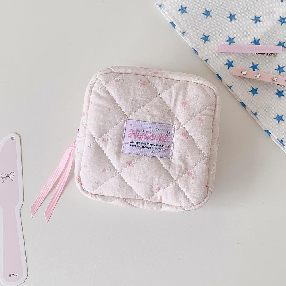 Zipper Cosmetic Storage Bag Quilted Cosmetic Pouch Portable Lipstick Organizer Pouch