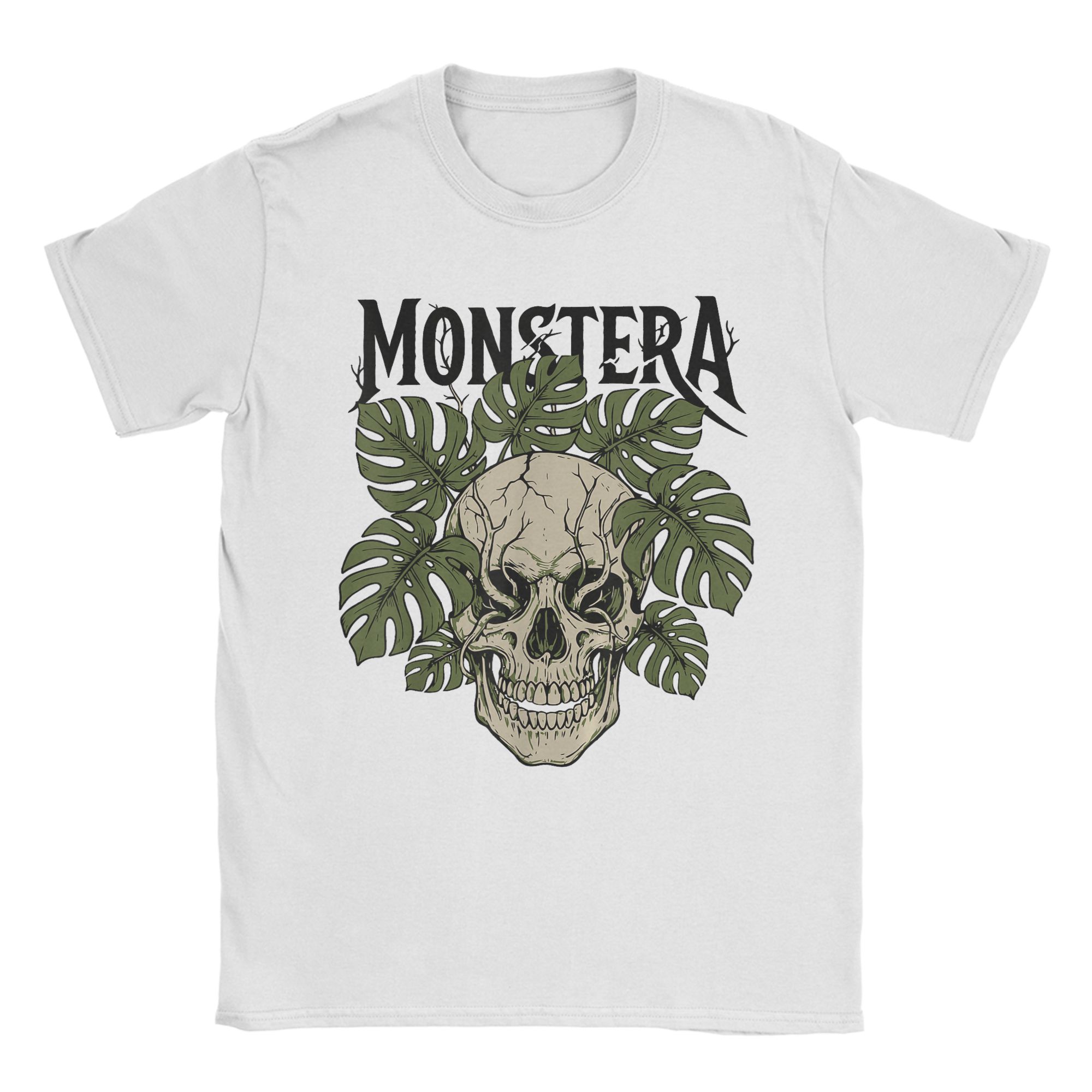 Awesome Funny Skull Monstera Plant Lover Gardener Grunge () TShirt for Unisex O Neck Cotton T Shirts Short Sleeve Tees S