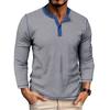 Men's Color Blocked Versatile Long Sleeved Shirt Retro T-shirt Bottom Shirt
