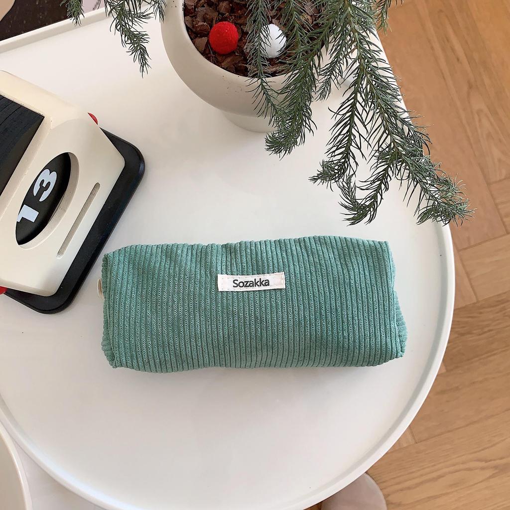 In Stock: Retro Corduroy Pencil Case - Solid Color, Simple Design for High School Students