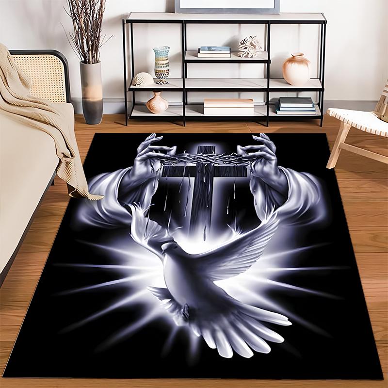Crescent Cross & Dove Artwork Rug Non-slip Rug Suitable for Living Room and Bedroom Sofas.