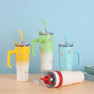 40oz Handle Car Cup Stainless Steel Large Capacity Vacuum Insulated Straw Cup Car Mounted Ice Cream Cup Water Bottle