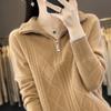 Women Wool Sweater Turtleneck Twisted Zipper Half Open Neck Pullover Autumn Winter Thickened Casual Knit Loose Tops