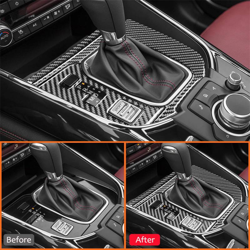 For Mazda CX-9 2016- Carbon Fiber Car Center Console Gear Shifter Panel Trim Frame Decoration Sticker Interior Accessories