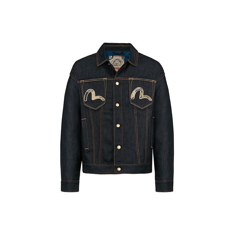 Evisu Seagull And Eagle Logo Embroidered Denim Jacket Men jackets Denim-Blue 2EAHTM0DJ213LF