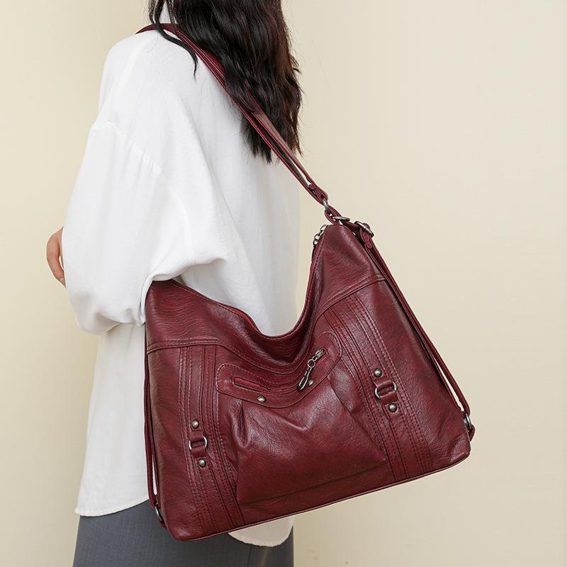 Women's Bag New Soft Leather Women's Large-capacity Shoulder Messenger Bag Retro Zipper Backpack