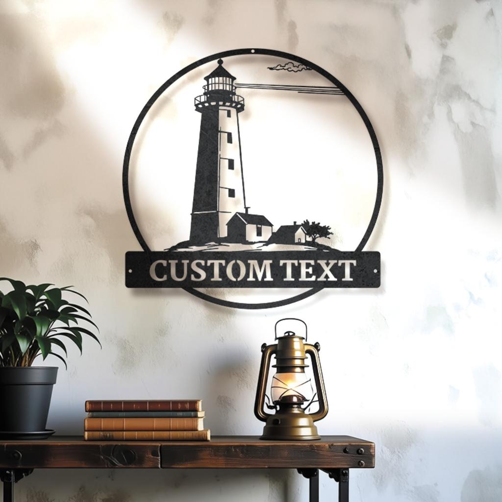 Custom Lighthouse Metal Sign Personalized Nautical Wall Art Home Coastal Decor Rustic Handcrafted Gift