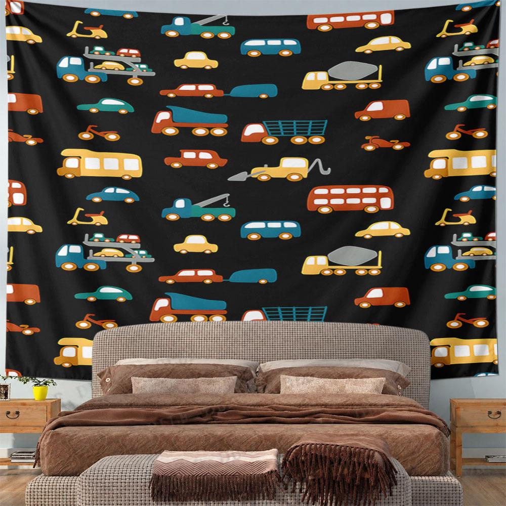 Colorful Cartoon Vehicles Pattern Pattern Wall Hanging Tapestry Decorative Tapestry Home Decor for Bedroom and Living Room
