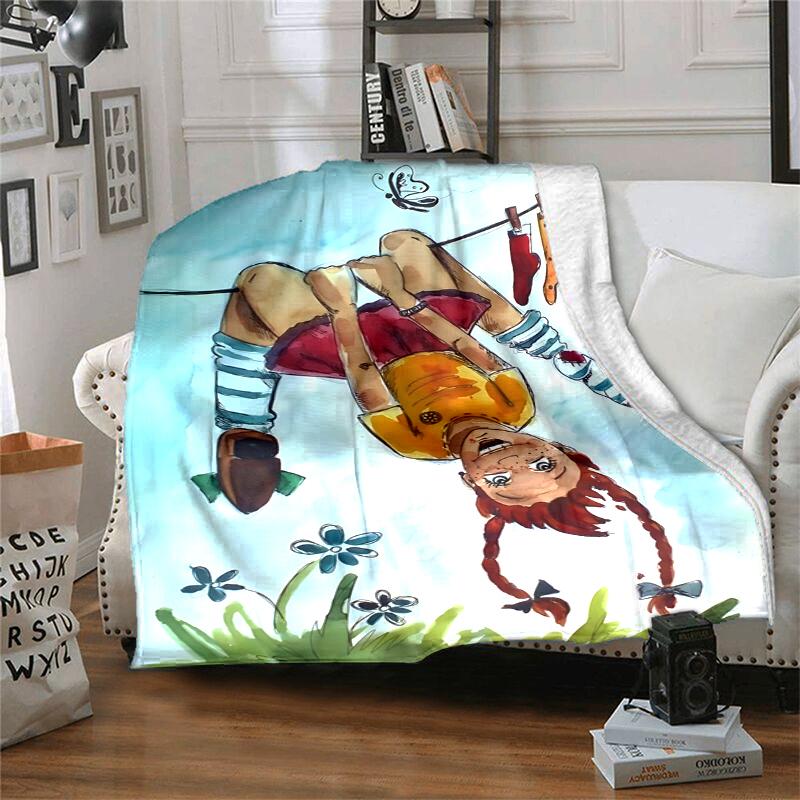 Coperta in Flanella di Pippi Calzelunghe Morbida Calda per Tutte le Stagioni, Design per Campeggio, Viaggio in Auto, Escursionismo Divano, Letto, Ufficio Regalo Perfetto per Feste