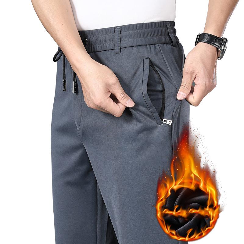 Men's Autumn Winter Loose Straight Trousers In Large Sizes with Elastic Band In Youth Business Casual Style Monochrome Trousers