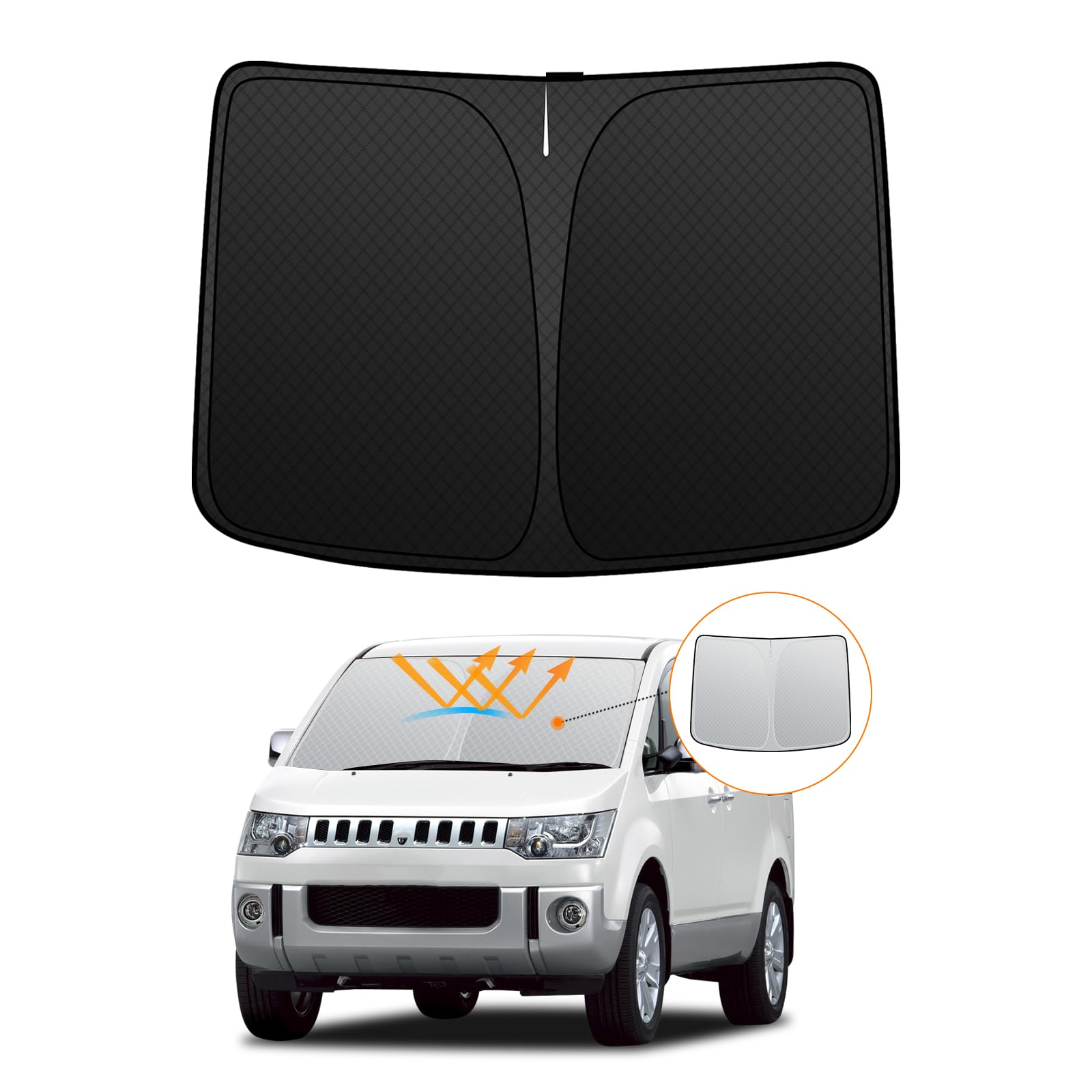 

Mitsubishi Delica CV Series Windshield Sunshade UV No Suction Cups Light Summer UV Easy Installation and Interior Includes Storage Bag [Enhanced