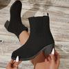 Women'S Knitted Ankle Socks Boots Fashion Chunky Heel Solid Color Black Winter Casual Comfortable Slip On Women'S Ankle Boots