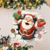 Christmas Party Supplies 3D Santa Claus Wall Decals, Break Through Reindeer Seasonal Art Window Stickers, Removable Winter Holiday Decorations