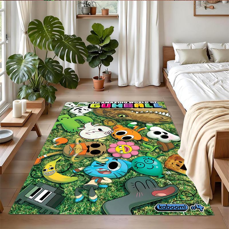 Anti‑Slip Crystal Velvet Floor Rug, Amazing World of Gumball Design Carpet for Indoor Living Bedroom Home Decoration