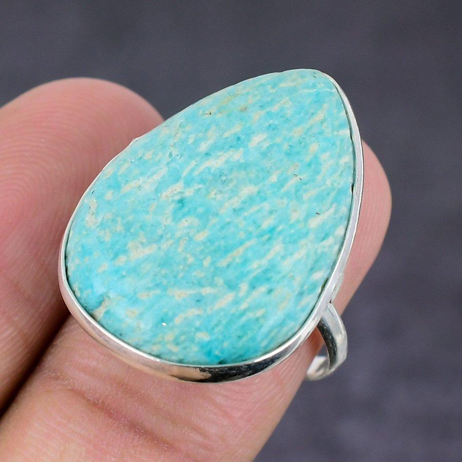 Naturlig Amazonitt Edelsten 925 Sterlingsølv Smykker Ring Størrelse 7.5 f6e65