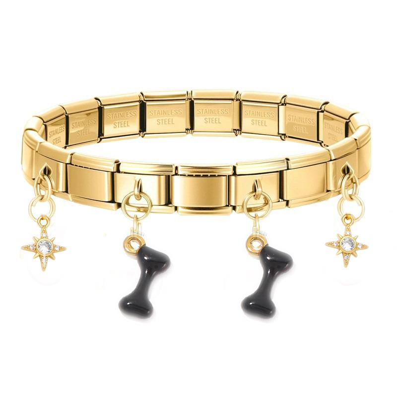 Hot Sale Square Stainless Steel Elastic Bracelet Enamel Drip Oil Bone Charm Bracelet For Men Women New Fashion Casual Zircon