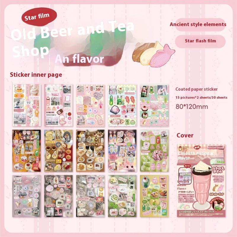 

30 листов Каваи Японский стиль Сёва Кухня Десерт Глиттерная Пленка Наклейки Книга Сделай сам Ручная работа Скрапбук Эстетичные Канцелярские товары