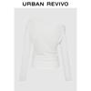 UR Women's Oblique Shoulder Pleated Long Sleeve T-shirt