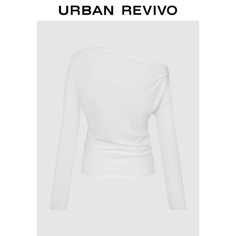 UR Women's Oblique Shoulder Pleated Long Sleeve T-shirt