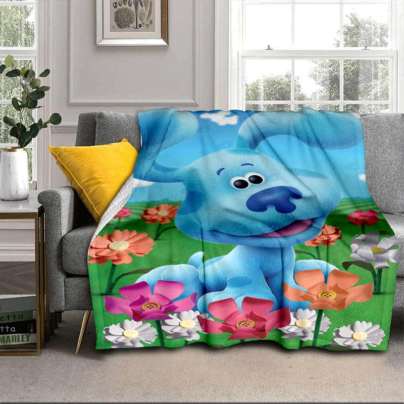 Cartoon Blue dog Blanket Flannel Blanket for bed, sofa, Camping, Hiking, Picnic Essentials, gift for family Fan gifts