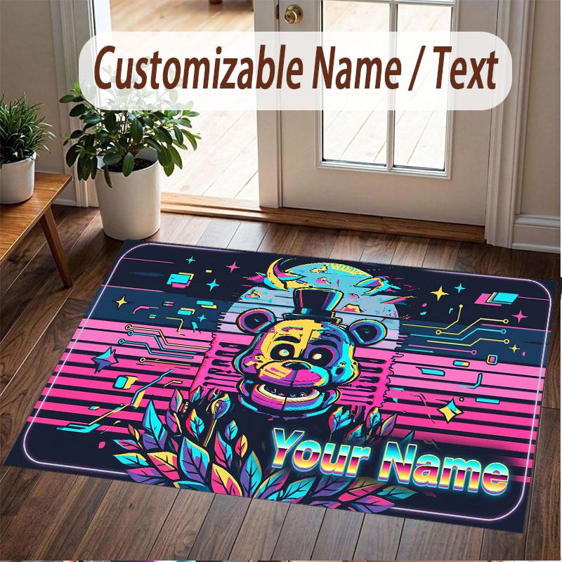 Custom Name Text Crystal Velvet Rug,Five Nights at Freddy’s Soft Plush Decorative Non Slip Floor Carpet
