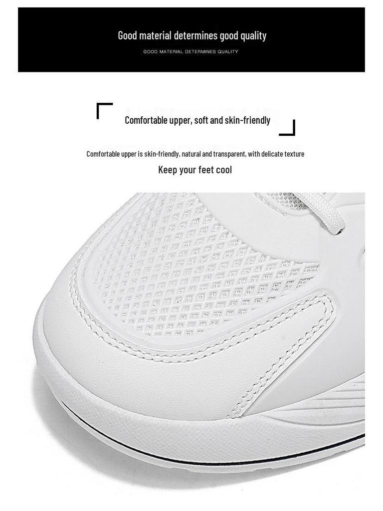 Men's Trendy White Mesh Sneakers - Breathable, Versatile, Thick-Soled Casual Dad Shoes for Spring