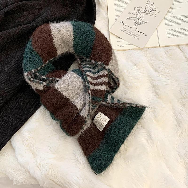 Scarf autumn and winter new college style contrasting color striped wool knitted scarf warm scarf versatile shawl