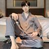 LANGSHA Plus-Size Ice Silk Pajamas for Men, Spring And Summer High-End Thin Style New Product, Wearable Outside, Long-Sleeve Long Pants Home Wear Set