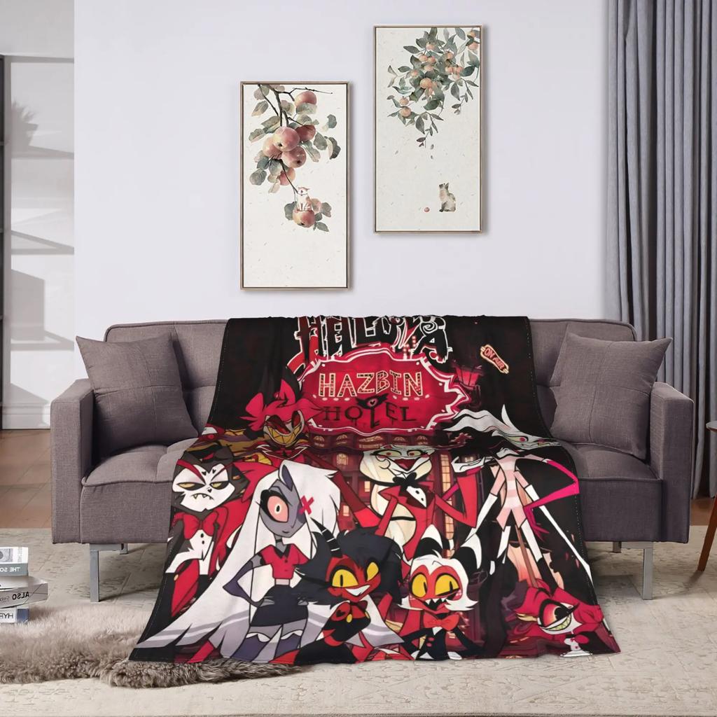 Warm Blanket Picnic Alastor Game VOX H-Hazbin Hotel Throw Blanket Flannel Bedspread For Couch Bed Fluffy Sofa Bed Cover