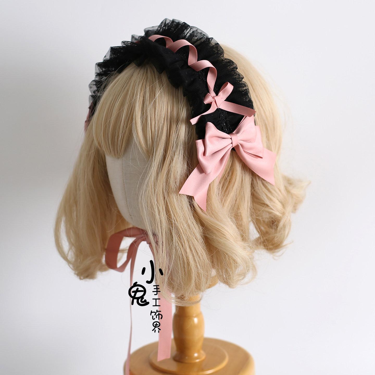 Original Multi-color Lamp Shadow Lolita Headband Small Ribbon Lace Bow Silk Satin Ballet Headband Hair Accessories for Women