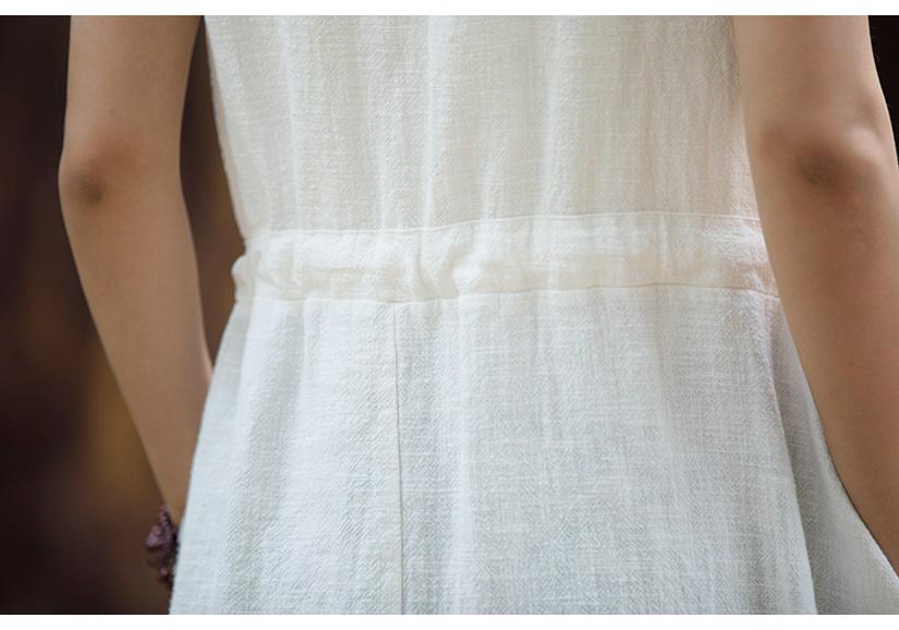 2025 Autumn/Winter Women's Cotton & Linen Ramie Tie-Up Sleeveless Dress - Long Artistic Skirt for Home & Travel