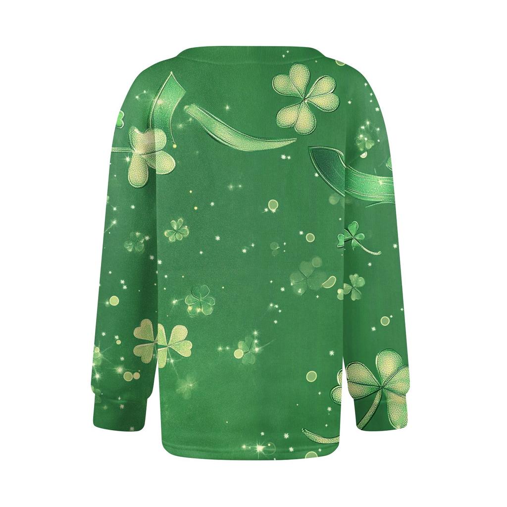 Women's Stylish St. Patrick Print Long Sleeve  Fleece Cardigan Button Jacket