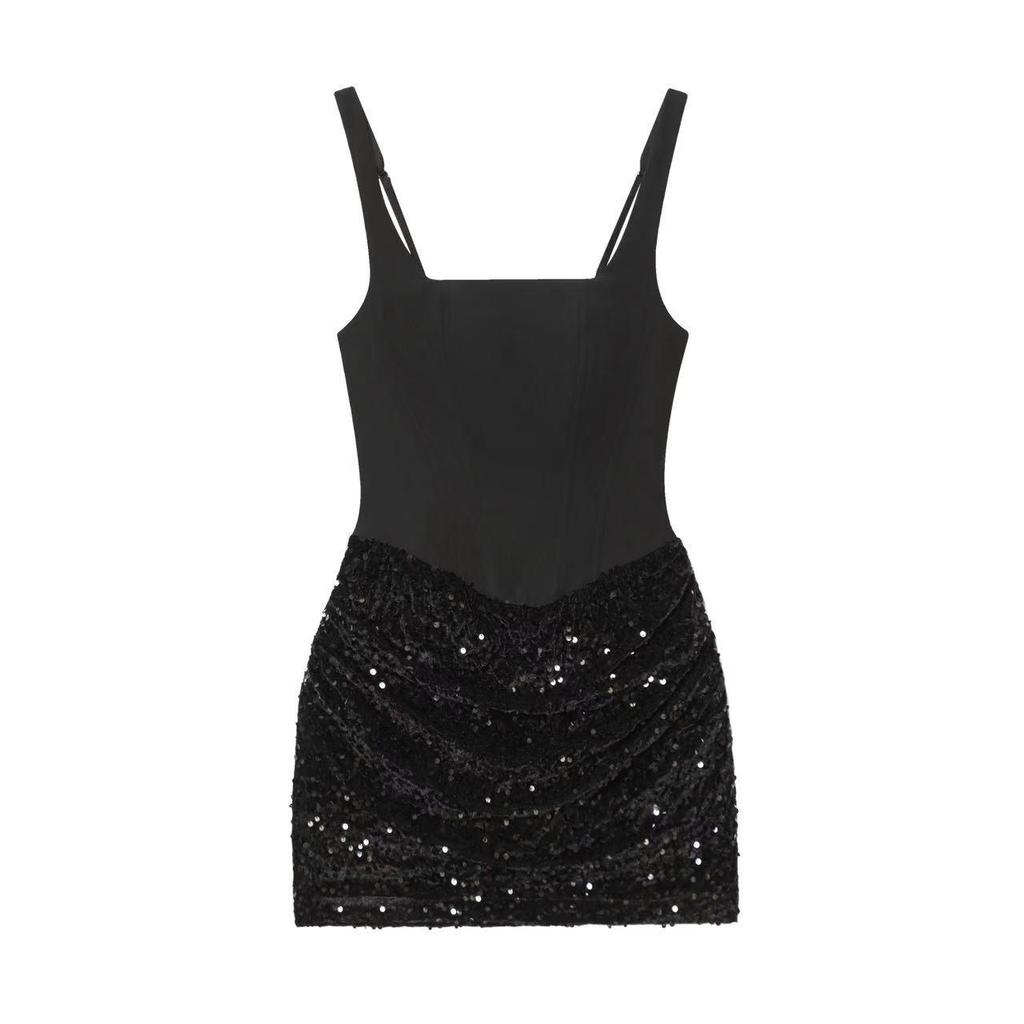 European & American Style Sequin Hip-hugging Waist-cinching Lace-up Short Skirt for Women