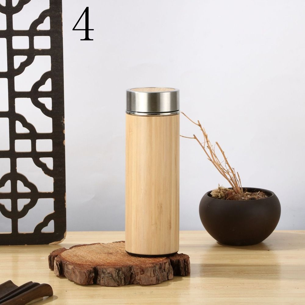 Bamboo Insulated Water Bottle 304 Stainless Steel Travel Cup Thermos Insulated Mug  Coffee