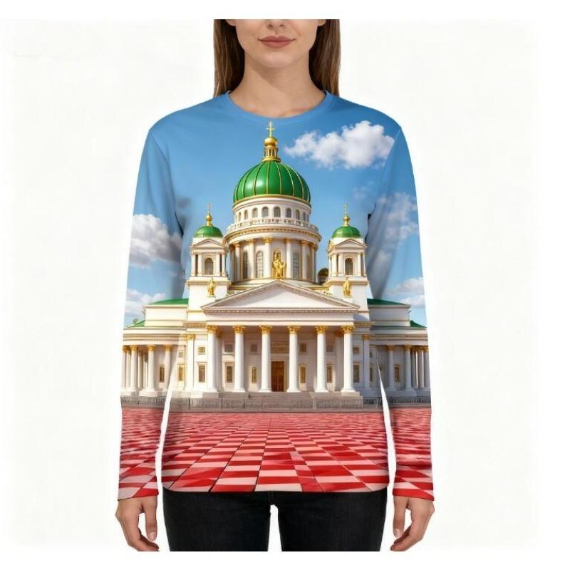 

Женская футболка Уличная Повседневная С Длинным Рукавом С Принтом Узор Круглый Вырез Осень Женская Одежда Оверсайз Модные Футболки 5XL