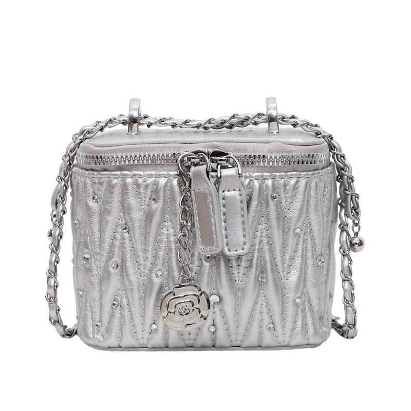 Niche Pleated Embroidery Thread Chain Square Box Bag New Trendy Fashion Versatile Small Square Bag Shoulder Messenger Bag