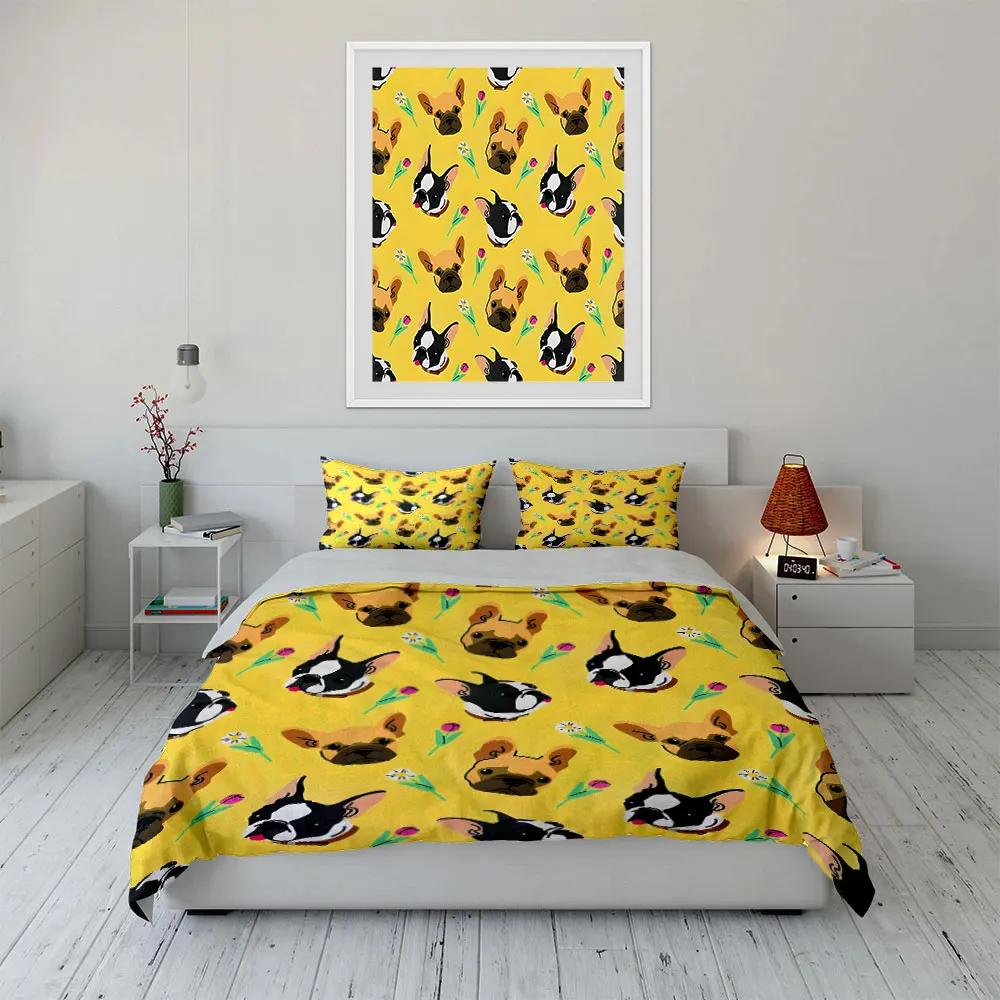 French Bulldog Floral Pattern Set Multiple sizes kid's and adults' bedroom Exquisite 3PC bedding set gift