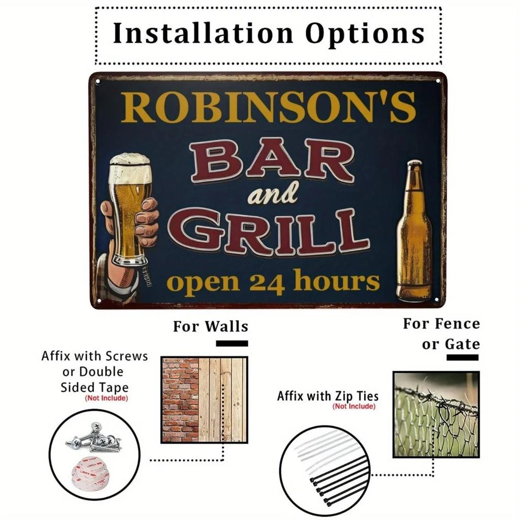 Personalized Aluminum Bar & Grill Sign 20x30cm Custom Text Logo Metal Plaque Man Cave Pub Wall Decor for Home Bar Restaurant