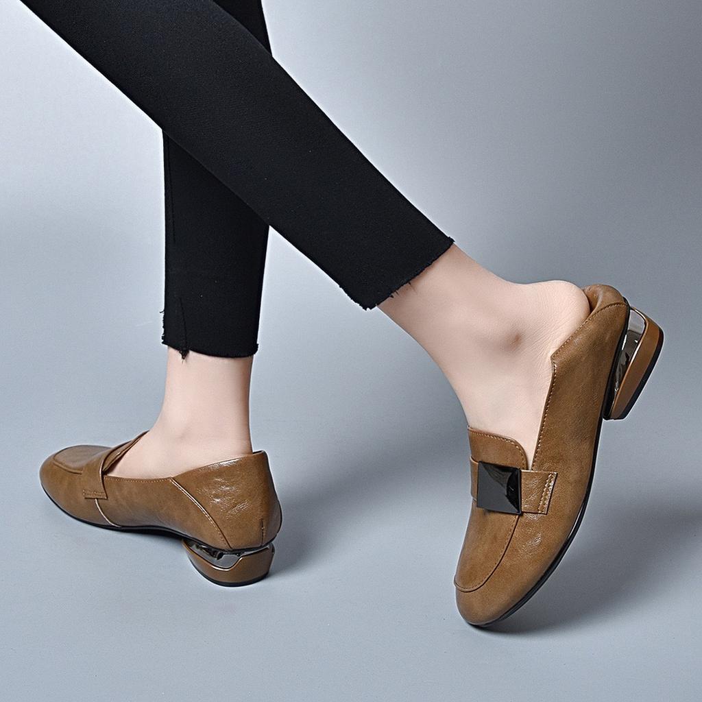Fashion Genuine Leather Women Office Shoes High-heeled Women Dress Shoes Size 34-41 Handmade Soft Sole Thick Heel Cowhide Women Shoes