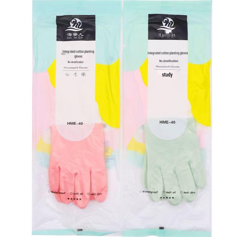 Plush-Lined Durable Latex Dishwashing and Cleaning Gloves with Velvet for Comfort