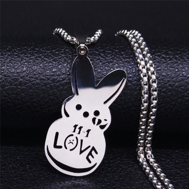 New Engraved LOVE Cute Rabbit Necklace Simple Jewelry Titanium Steel High-end Necklace 60CM