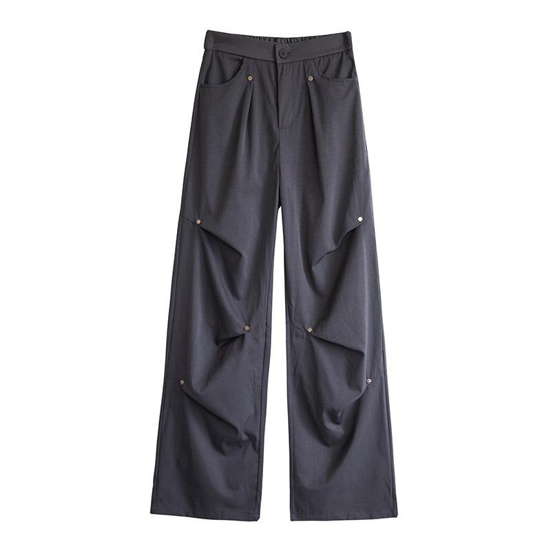 Black Overalls Women's Autumn and Winter New Thin Straight High Street Loose Paratrooper Wide-leg Sweatpants